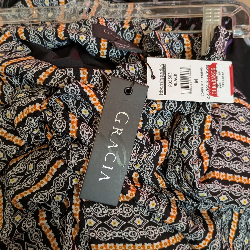 Gracia Striped Women's Long- Wide-Leg Black and Orange Goucho Pants Size Medium. - Picture 2 of 9